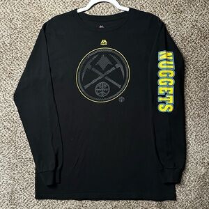 Majestic Black Long Sleeve Denver Nuggets Graphic Tee with Yellow & Blue Accents